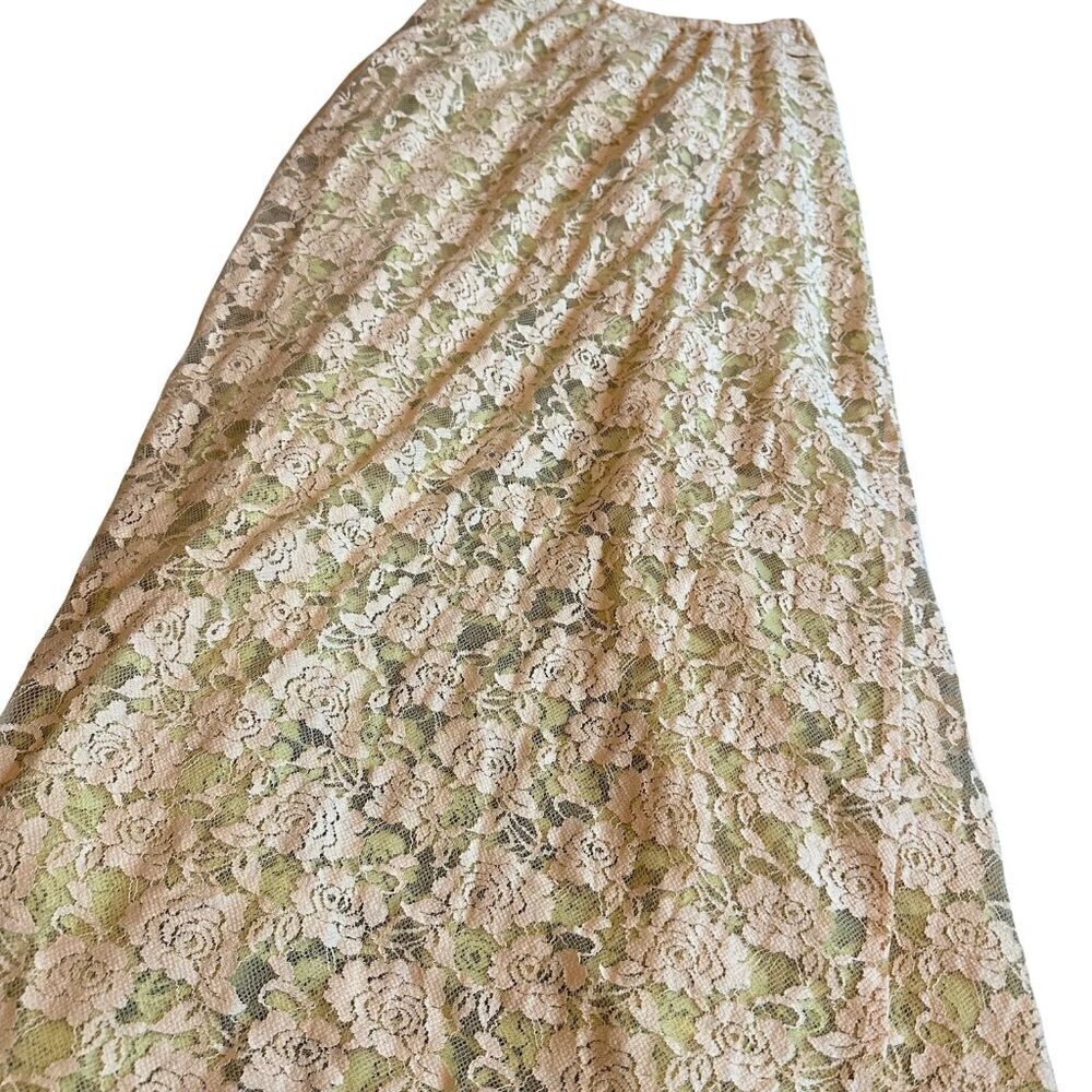 Free People FP One Solene Creme Peach High Low Maxi Skirt Stretch Lace Med NWT - Picture 11 of 14